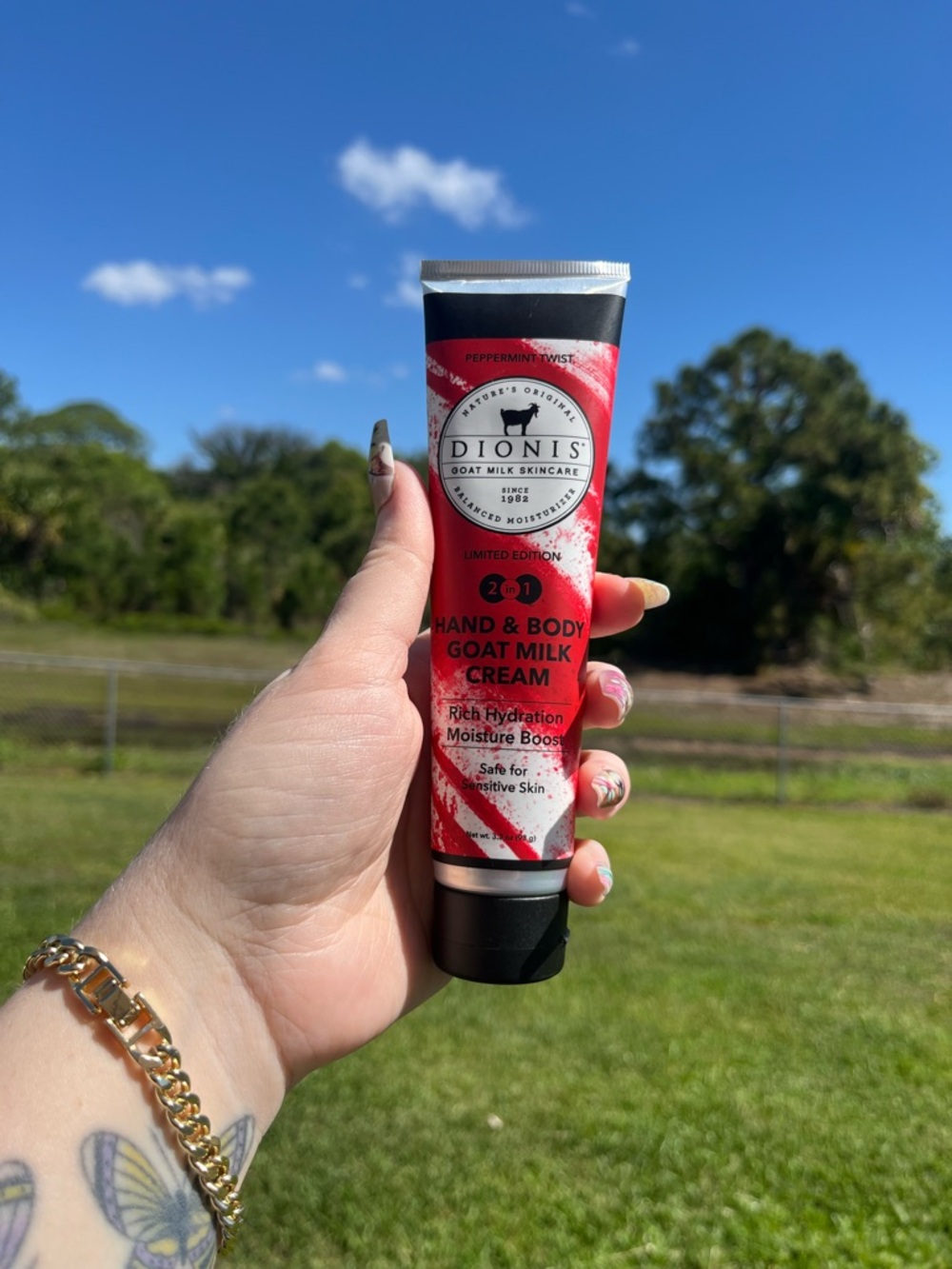 Dionis Hand & Body Goat Milk Cream — Peppermint Twist Red